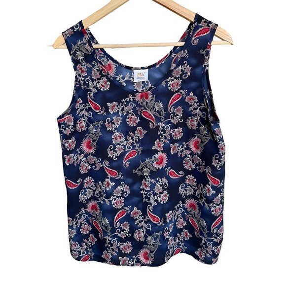 ELITE Paisley Navy Blue Tank Top Made in Canada, Women's Large - Picture 1 of 8